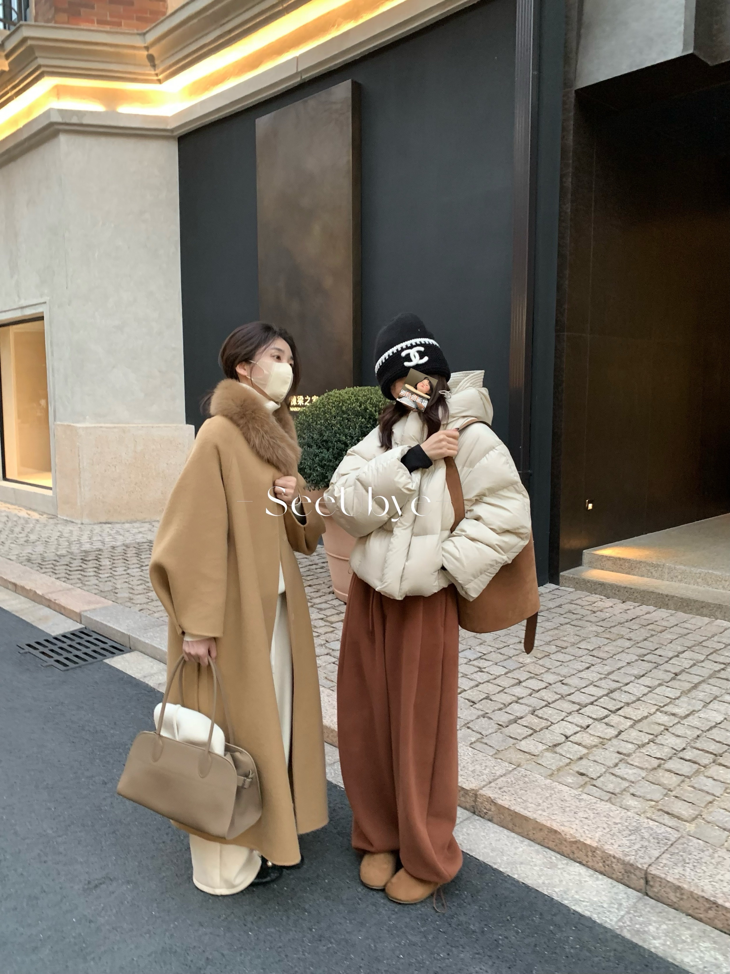 黑標｜帶真狐狸毛湘葉黃雙面手工羊絨大衣5