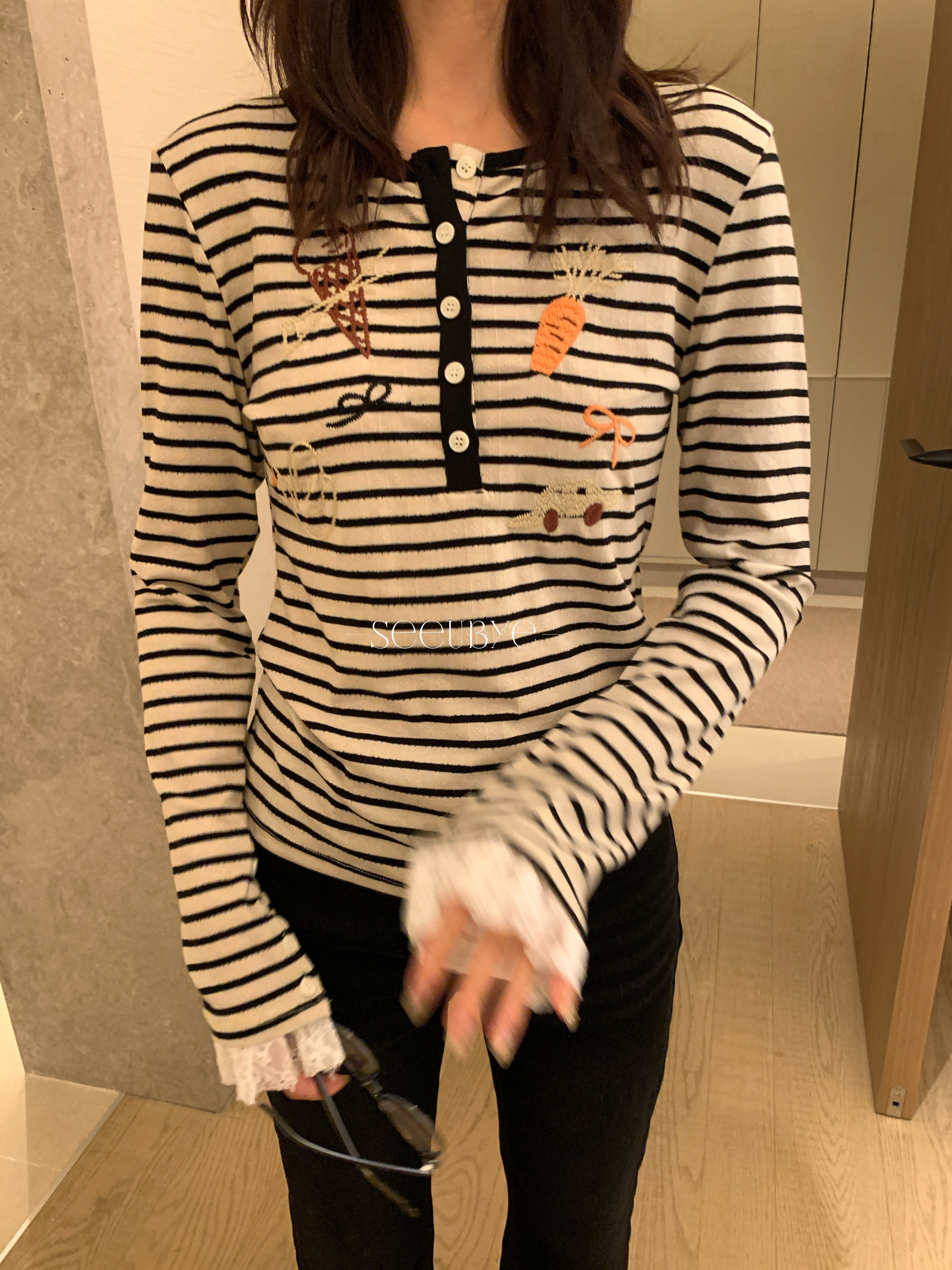 歐貨刺繡條紋拼蕾絲4