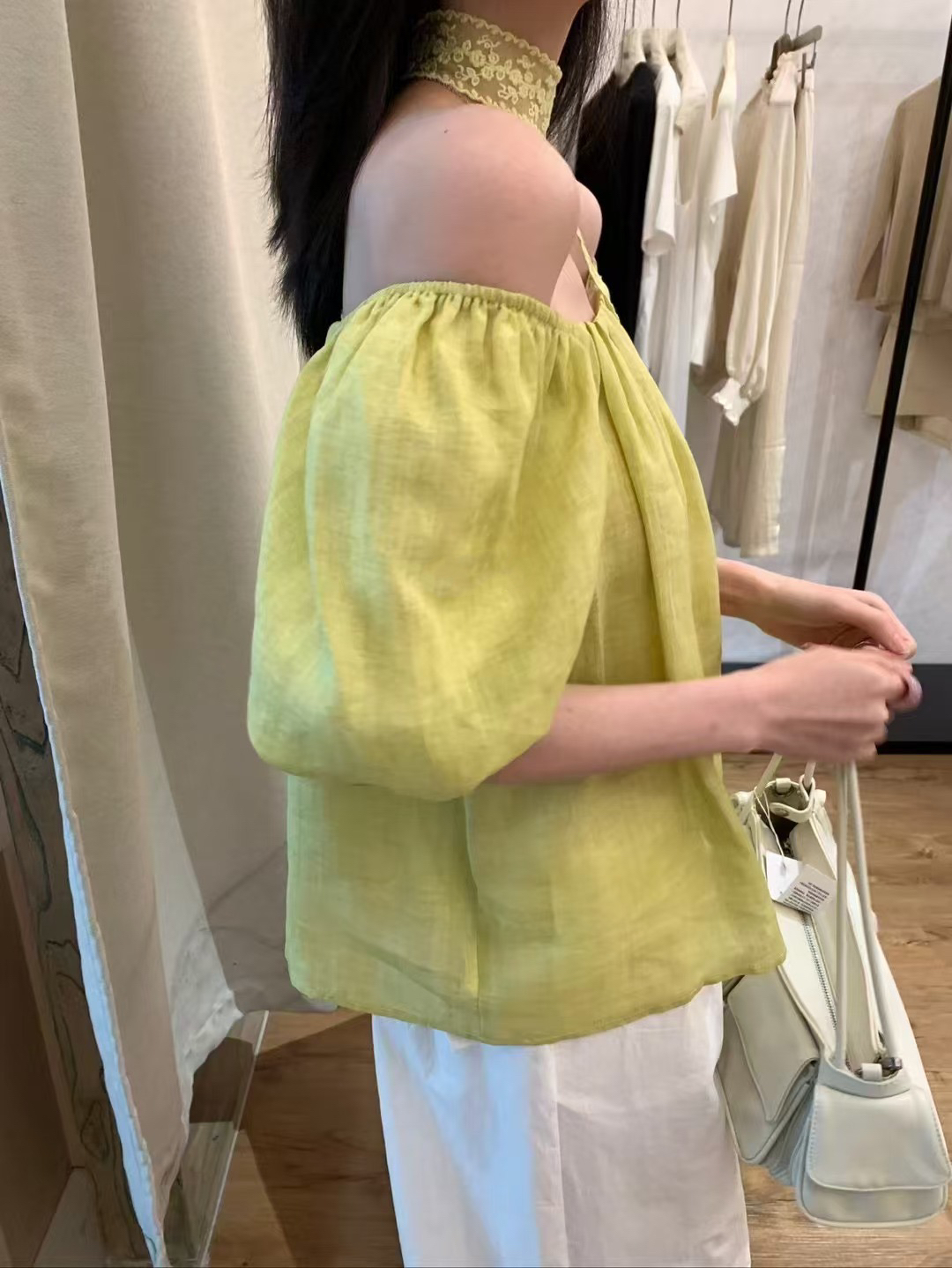 100%亞麻！配飄帶絲巾上衣13
