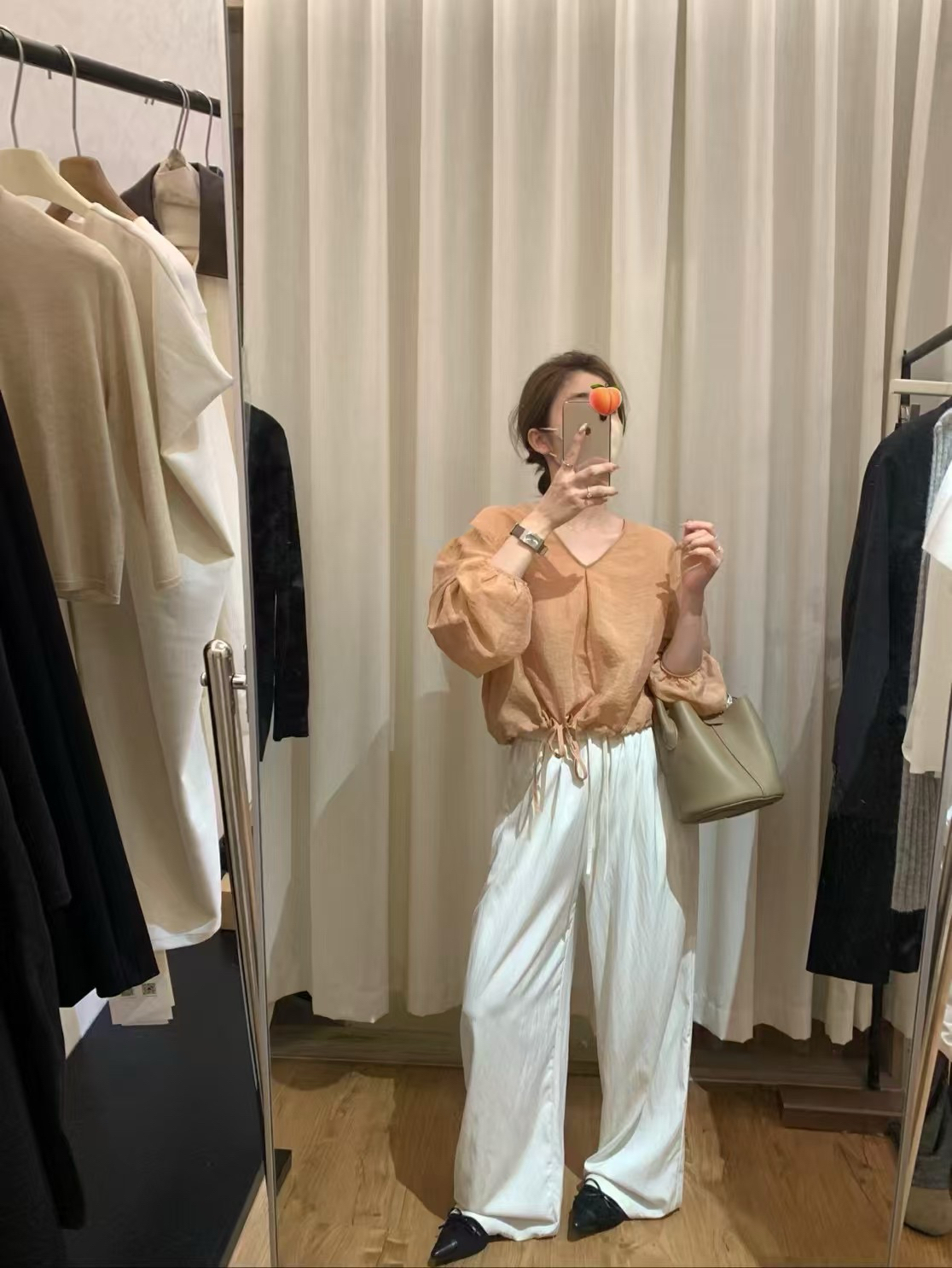 天絲抽繩橘上衣6