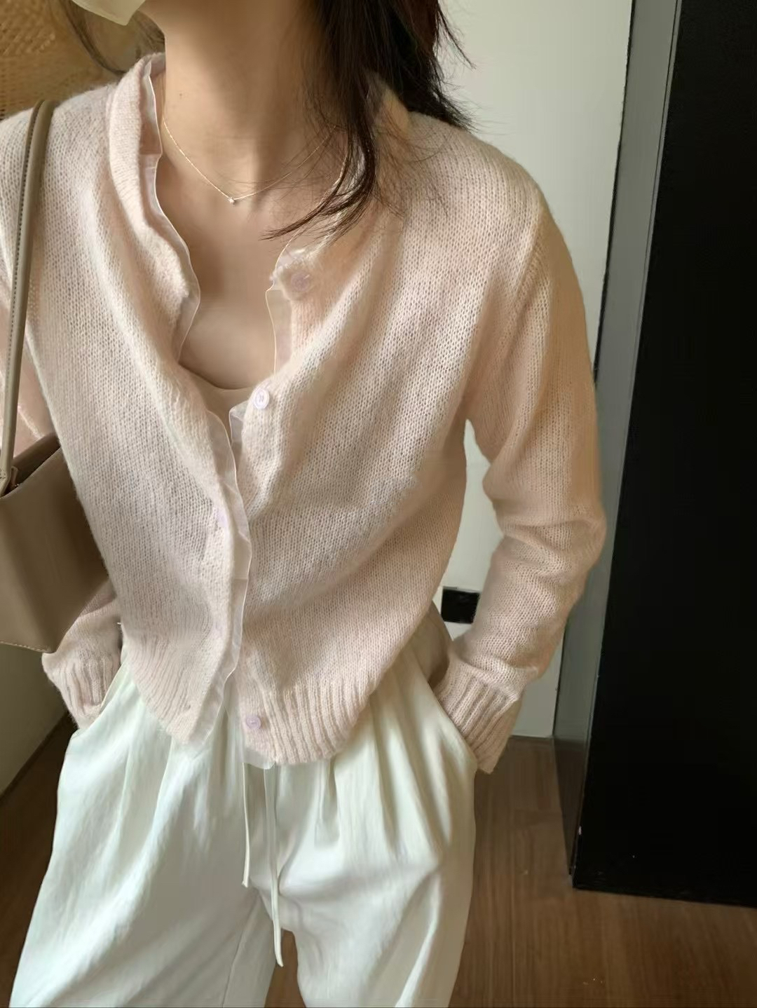 拼紗毛織開衫21