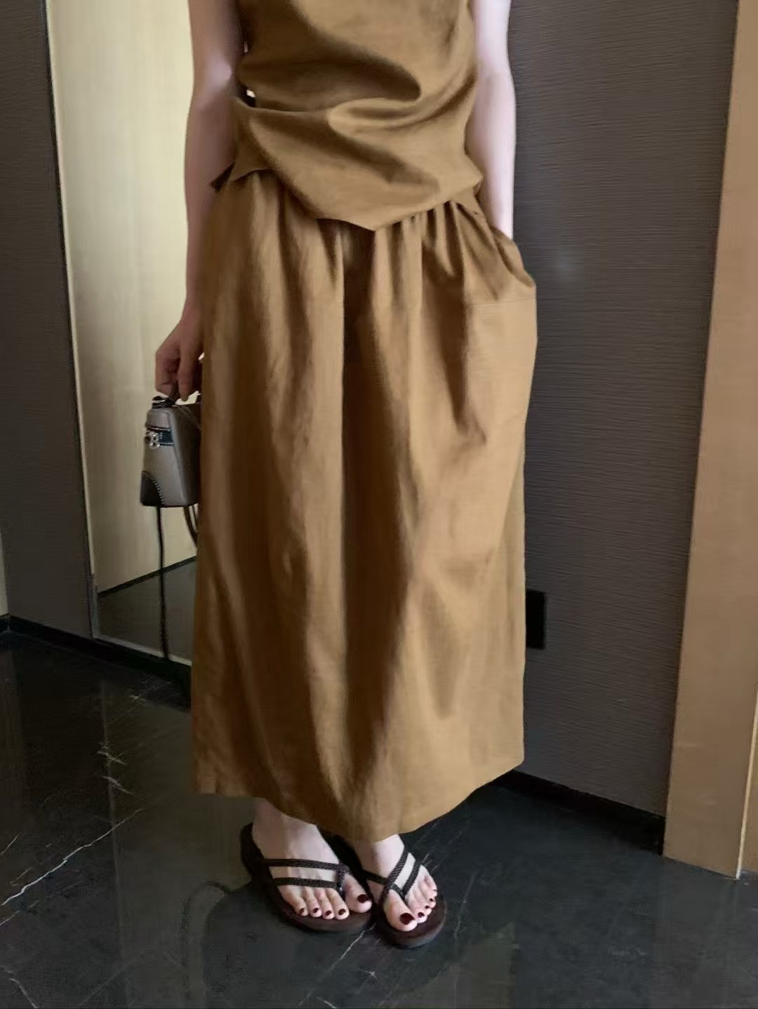 老錢風！麻料貝殼背心➕半身裙套裝6