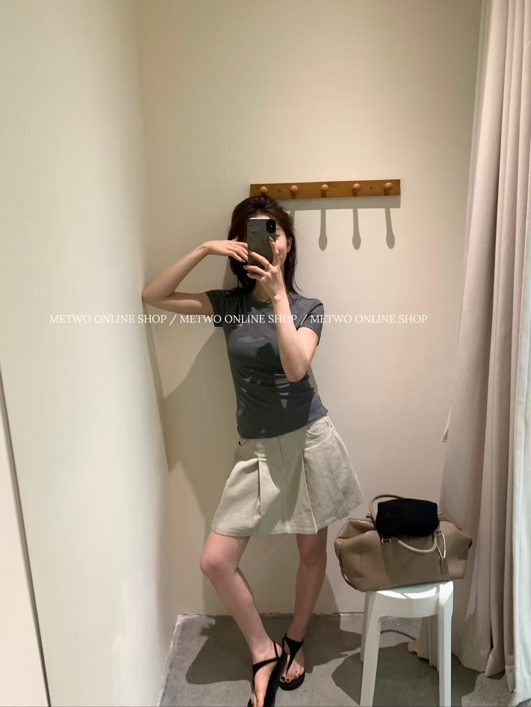 百褶水洗棉短裙9