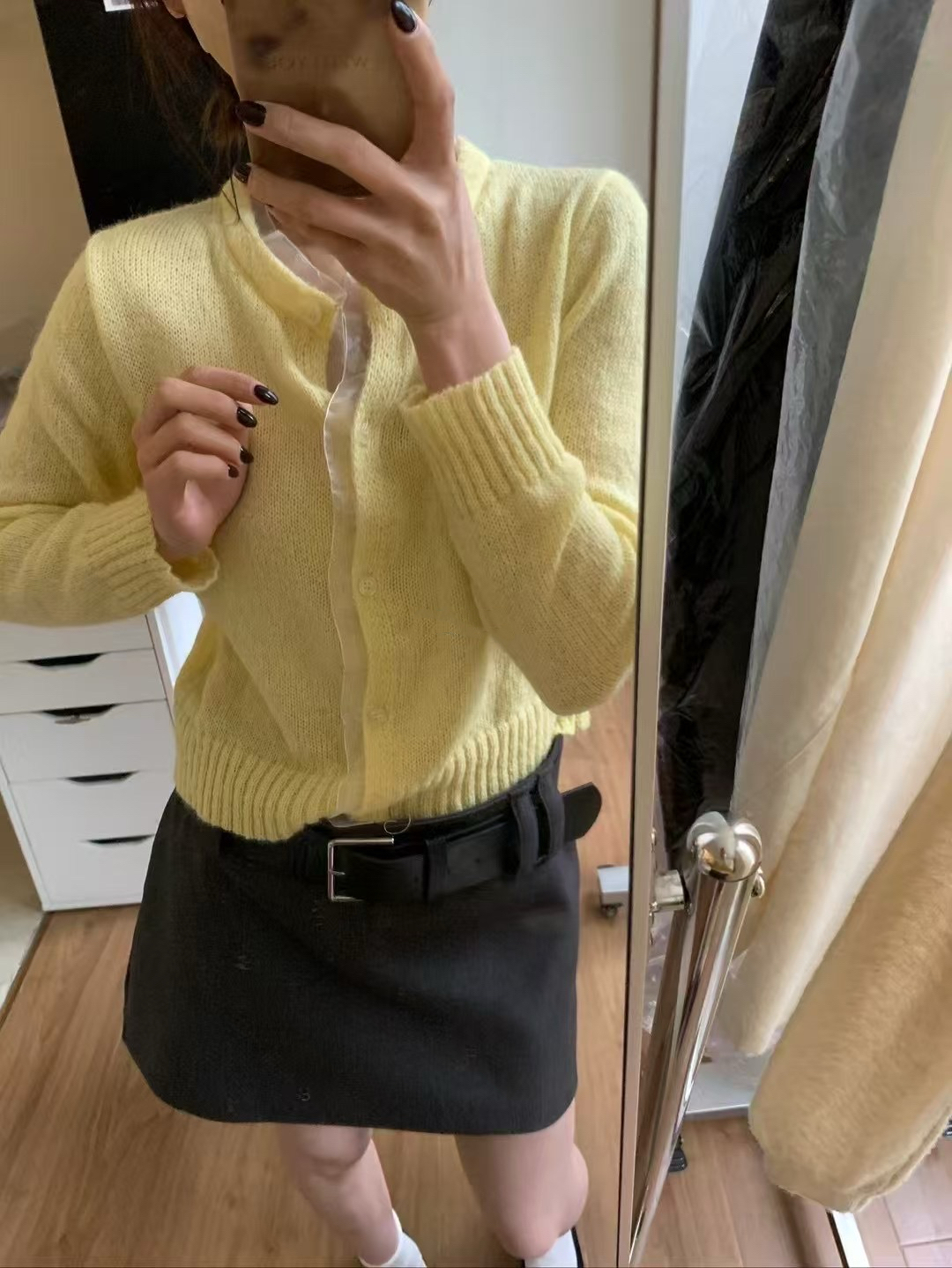 拼紗毛織開衫12