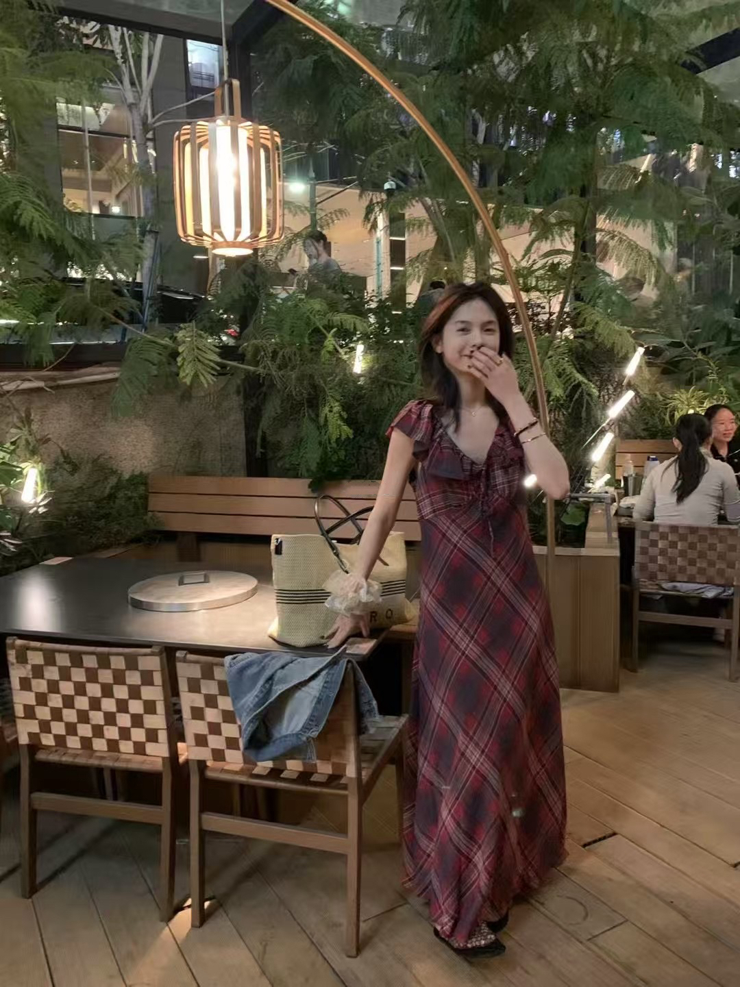 度假格子連衣裙1