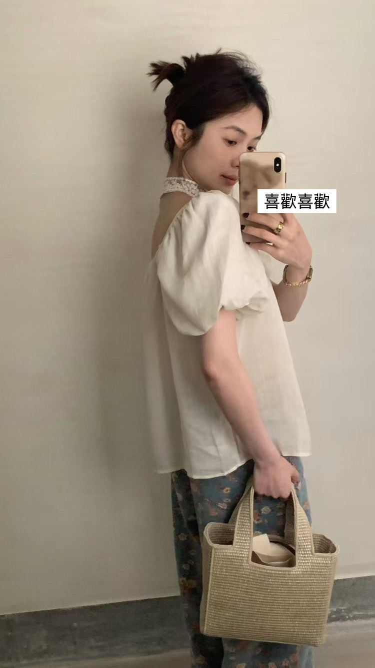 100%亞麻！配飄帶絲巾上衣16