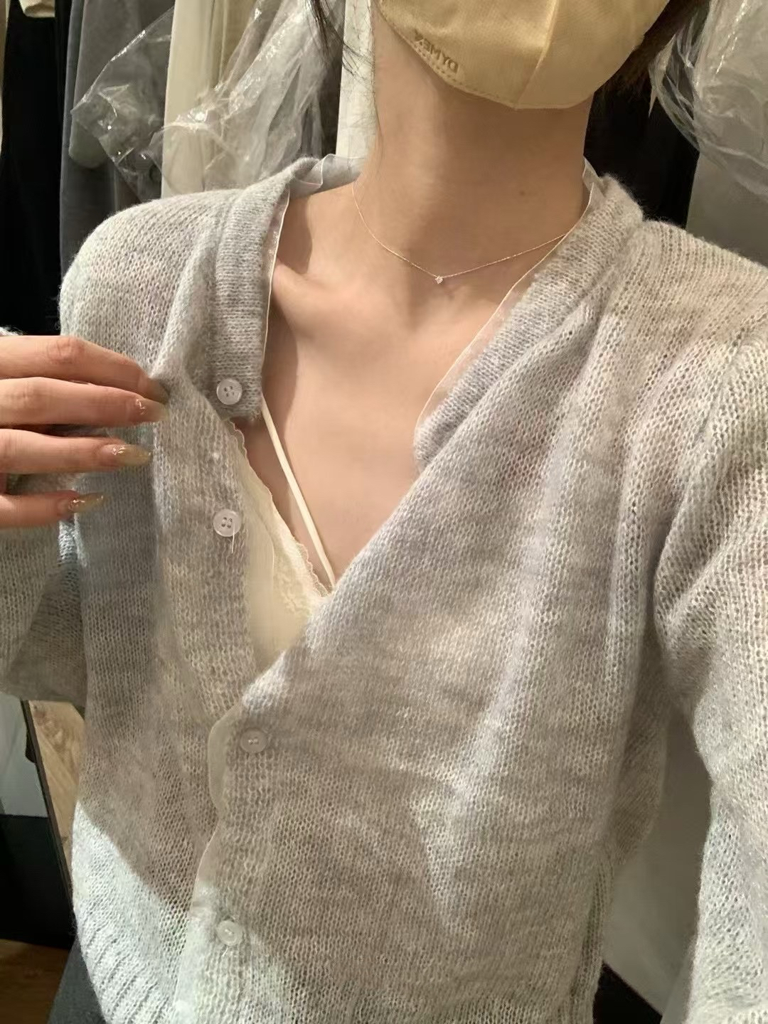 拼紗毛織開衫11