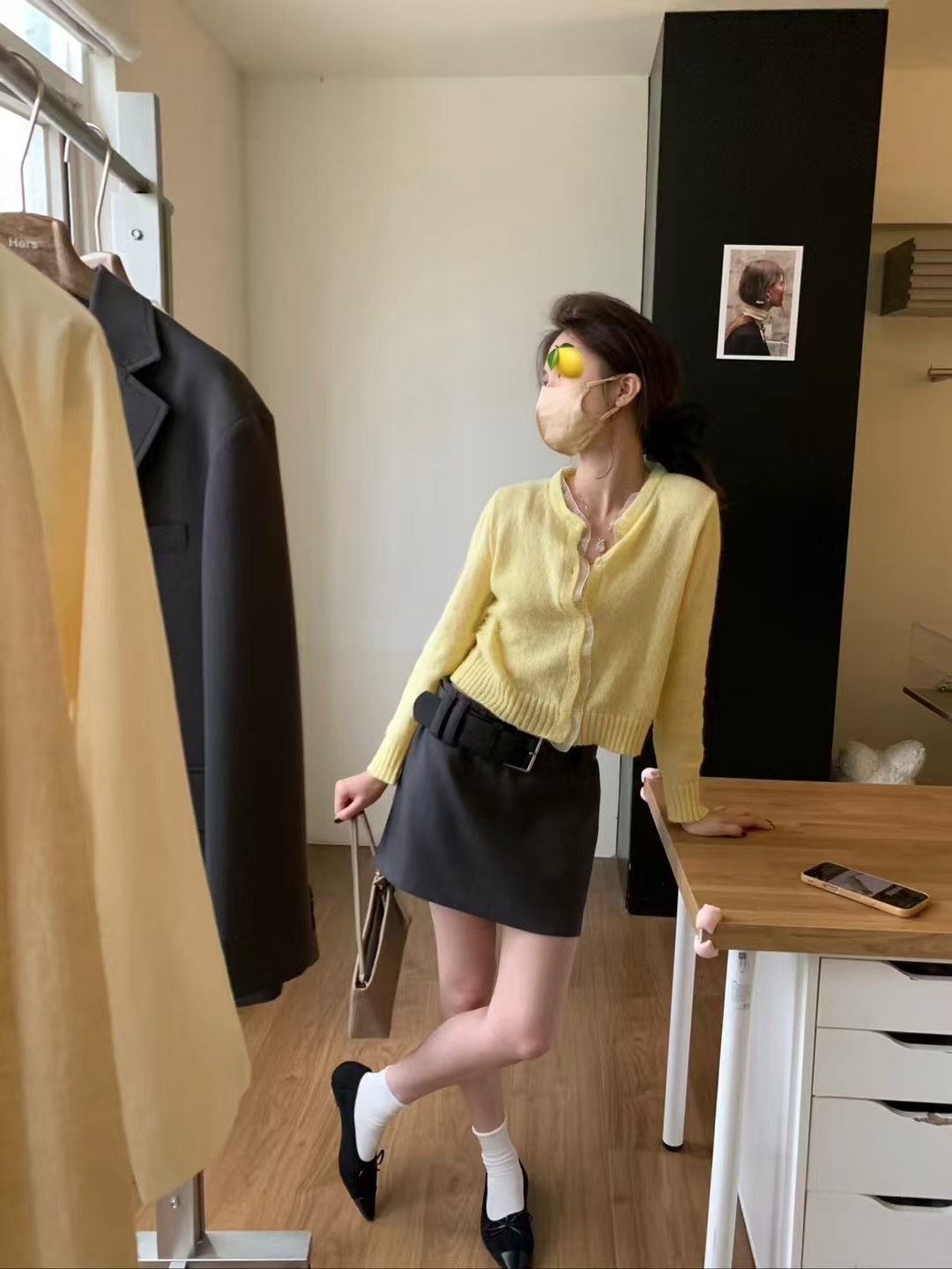 拼紗毛織開衫14