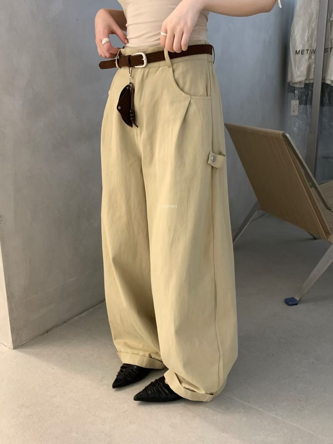 美式卡其皮帶褲1