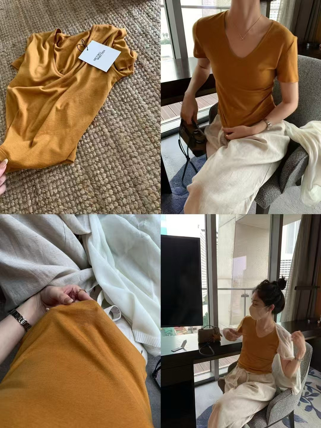 天絲高品料V領紙片tee1