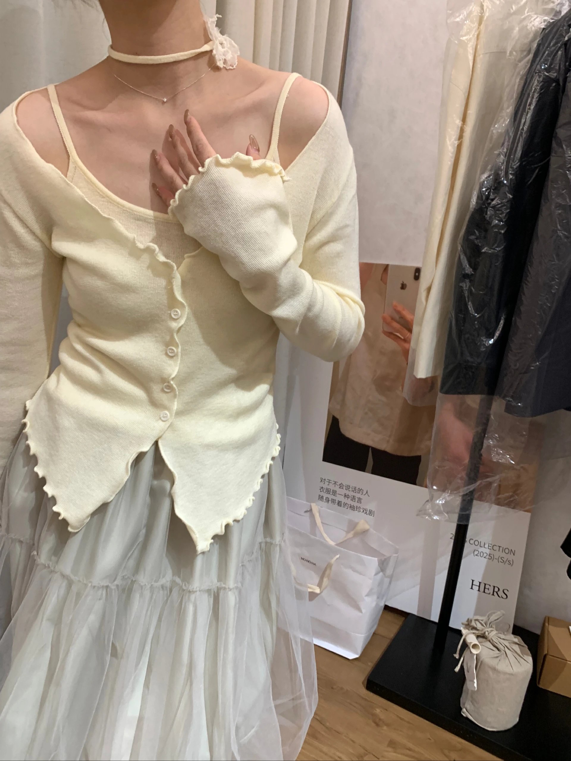 純欲帶花飄帶！針織假兩件1