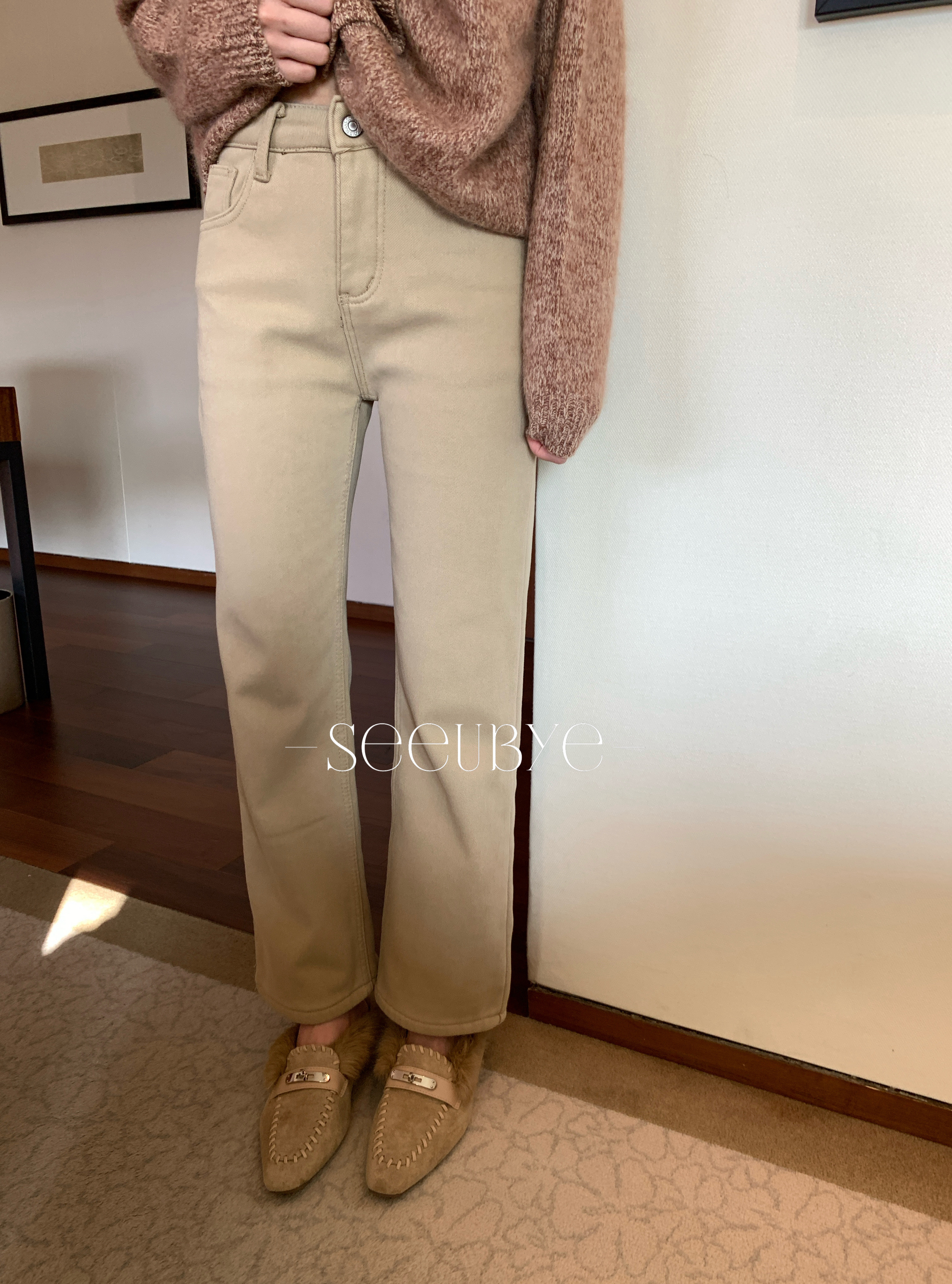一直很想出的卡其色加絨九分褲1