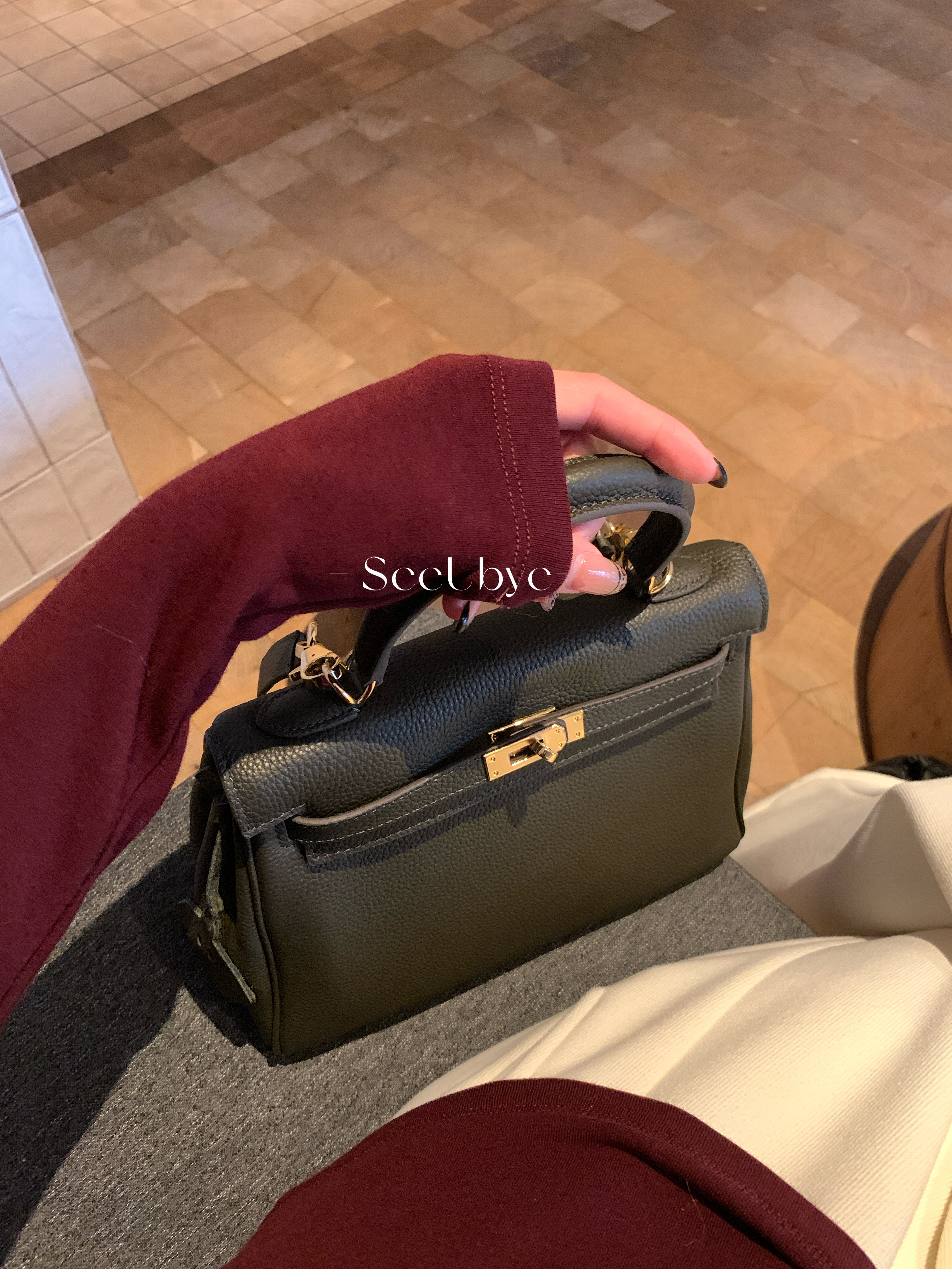 🫒橄欖綠牛皮kelly配跨肩帶2