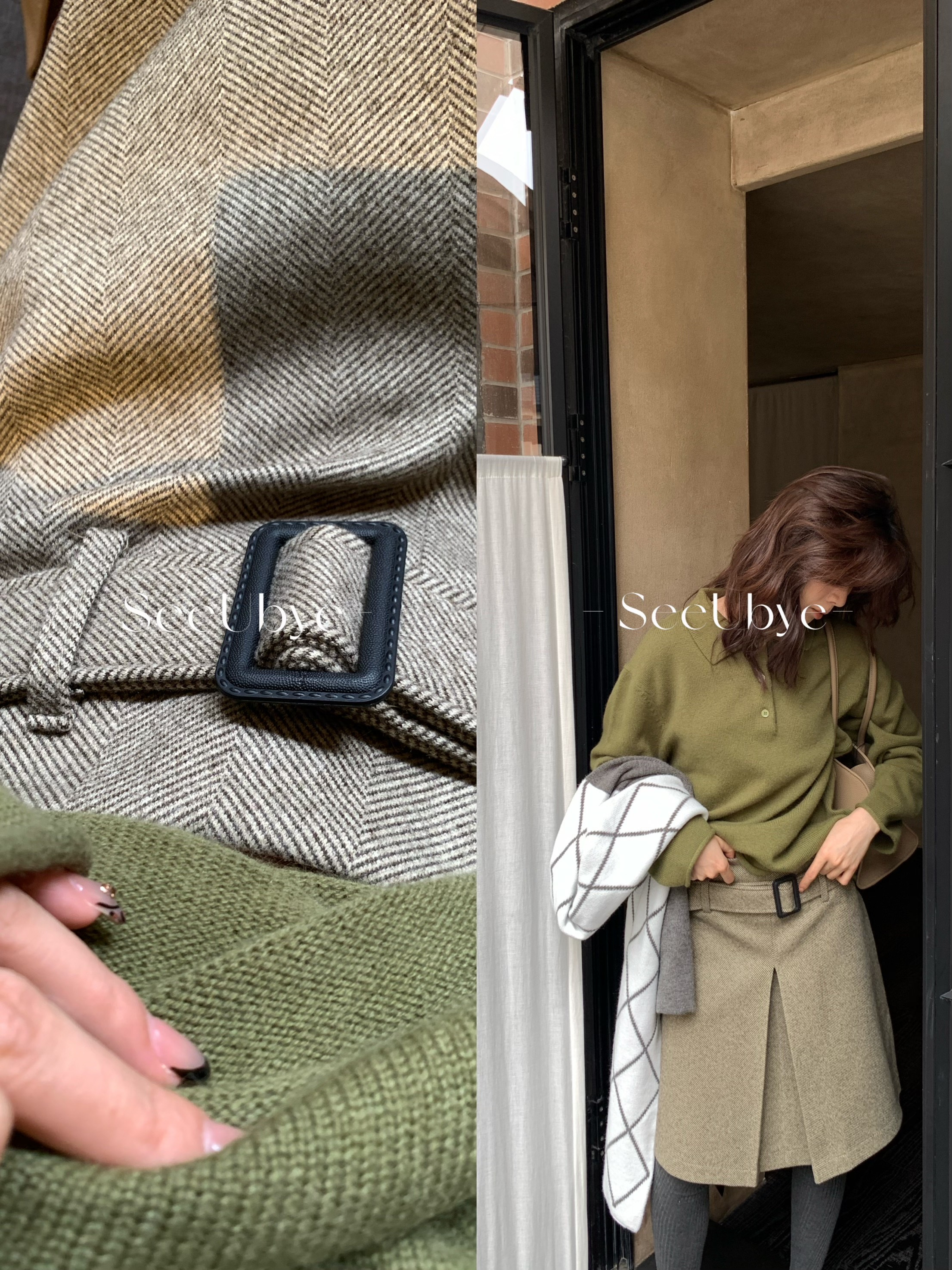 復古人字紋中分毛呢群9