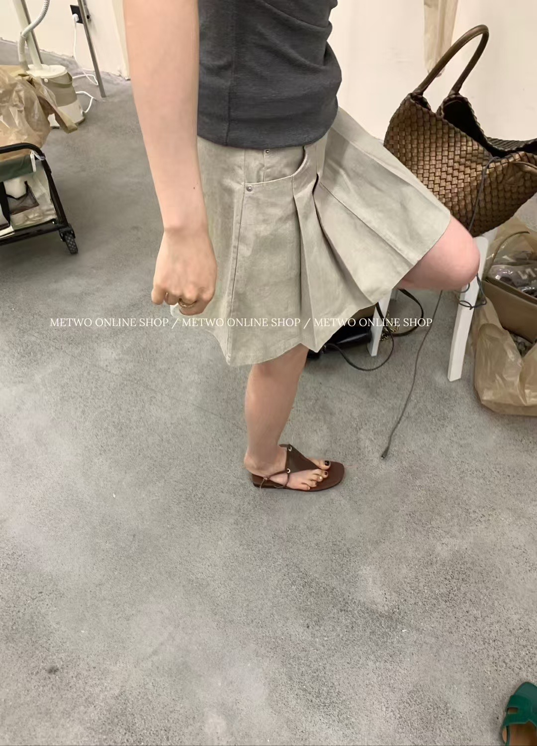 百褶水洗棉短裙14