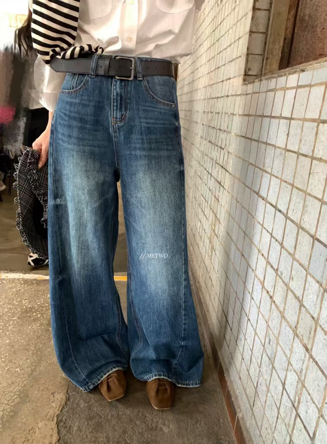 藍闊腿牛仔褲（配腰帶）7