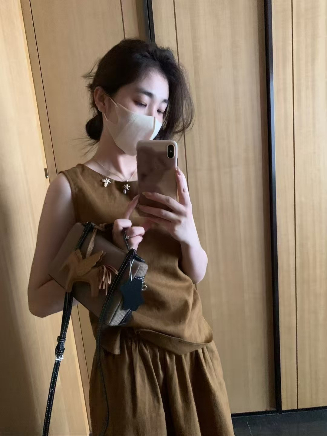 老錢風！麻料貝殼背心➕半身裙套裝2