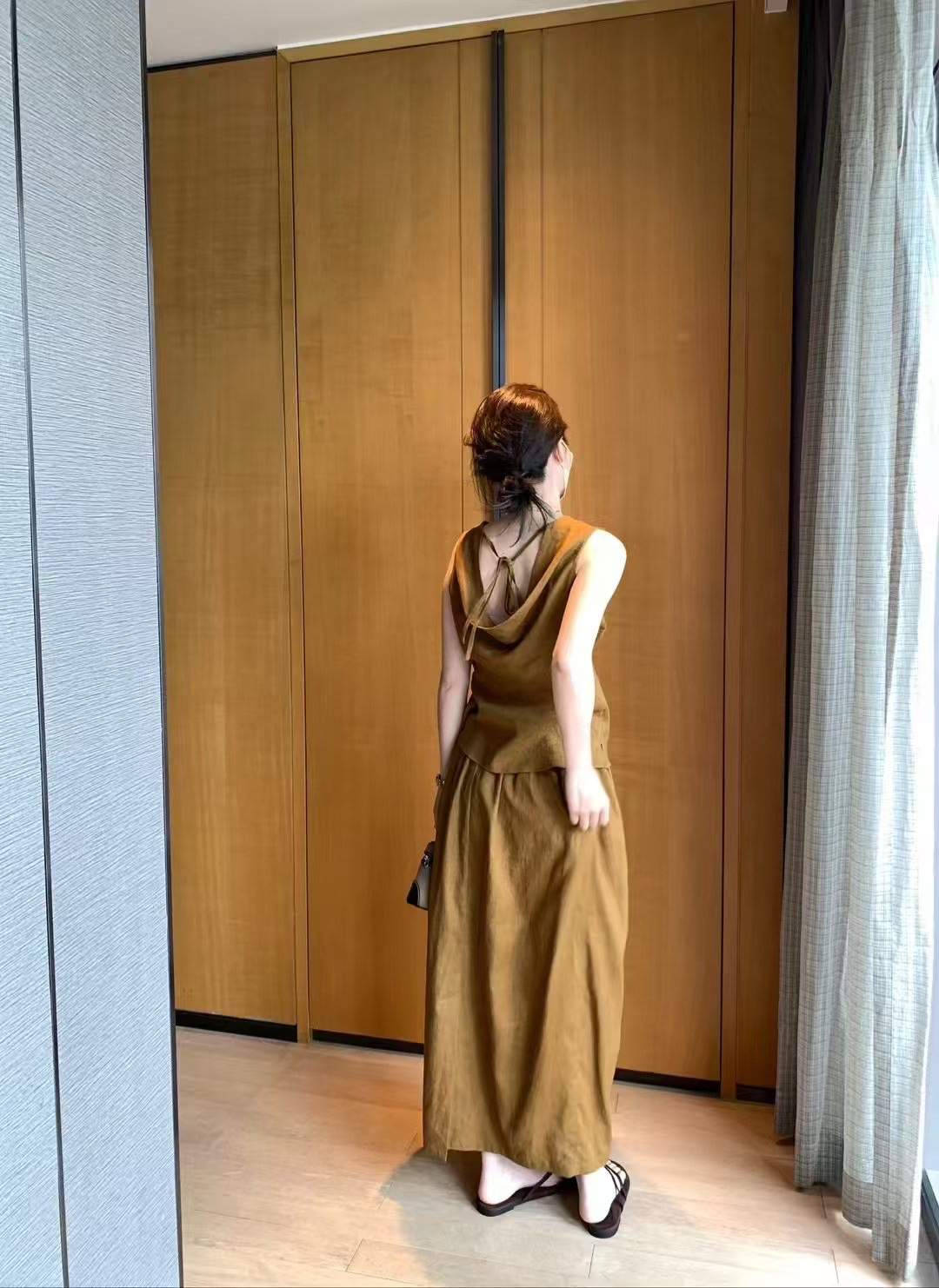 老錢風！麻料貝殼背心➕半身裙套裝4