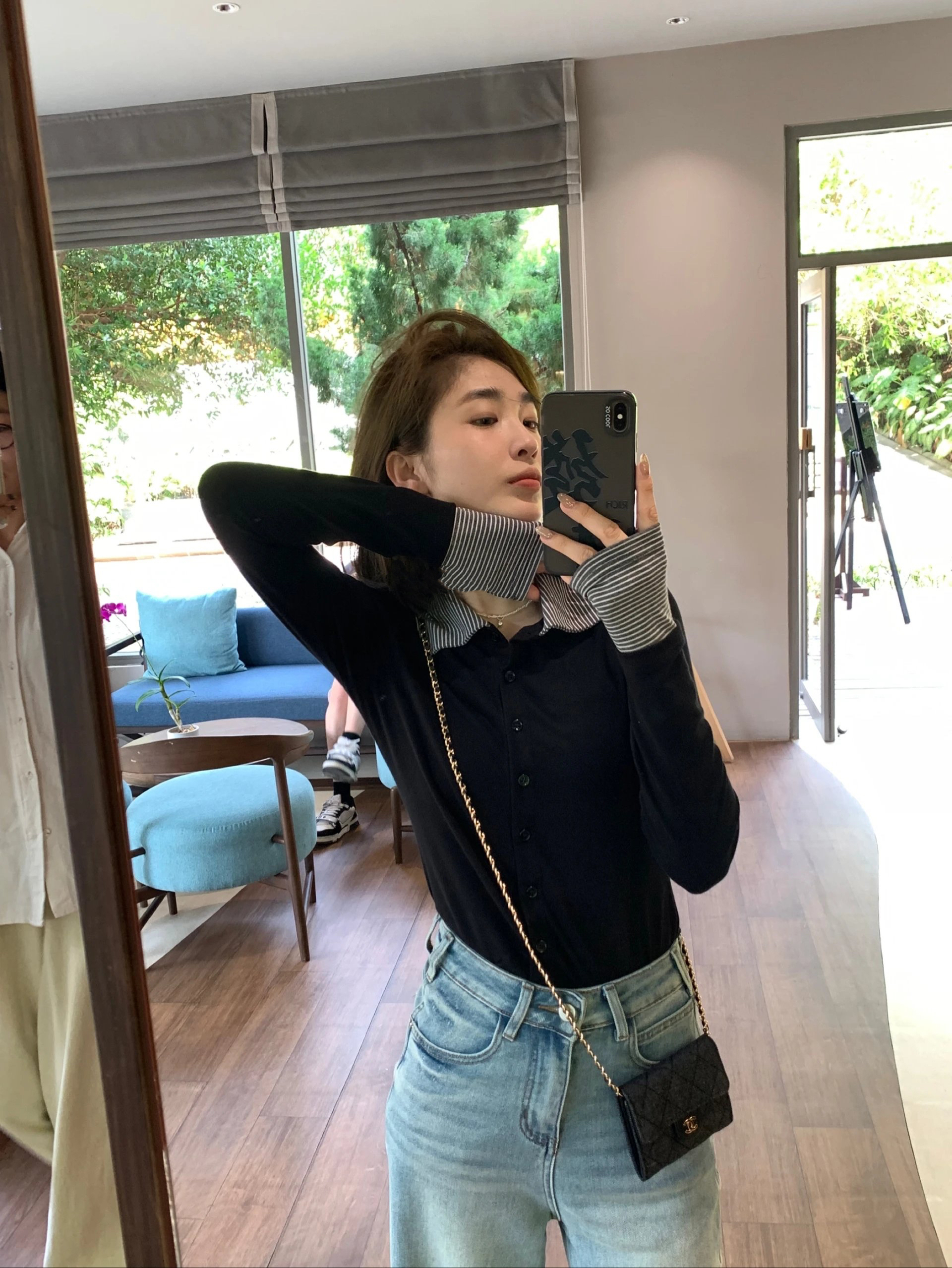 拼接條紋polo針織上衣1