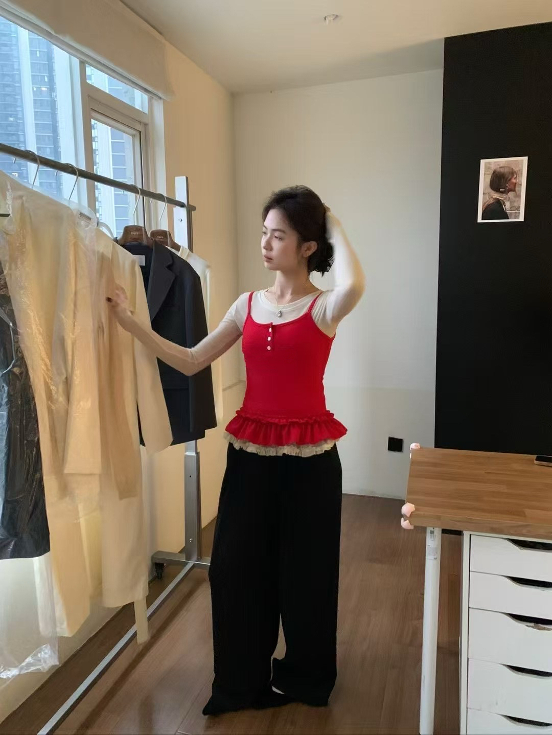 木耳邊韓系真兩件套9