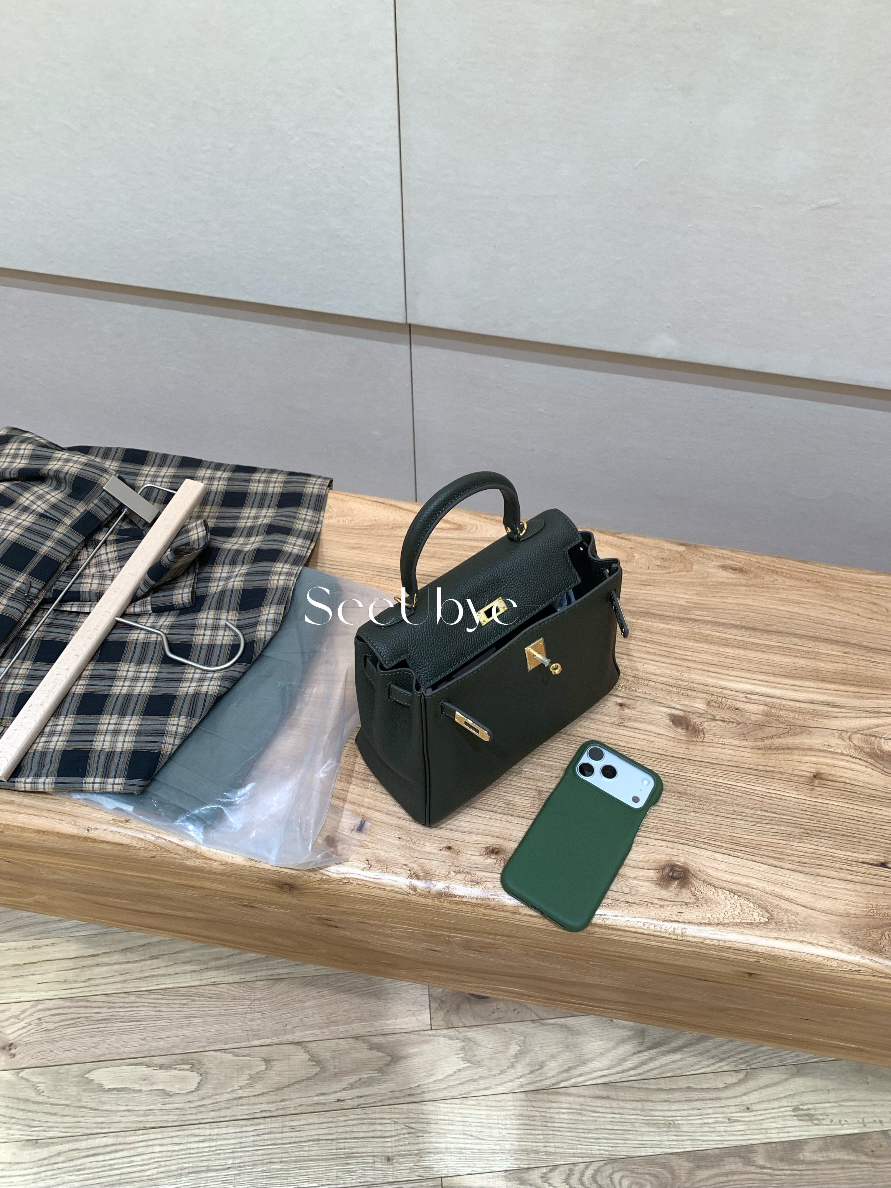 🫒橄欖綠牛皮kelly配跨肩帶9