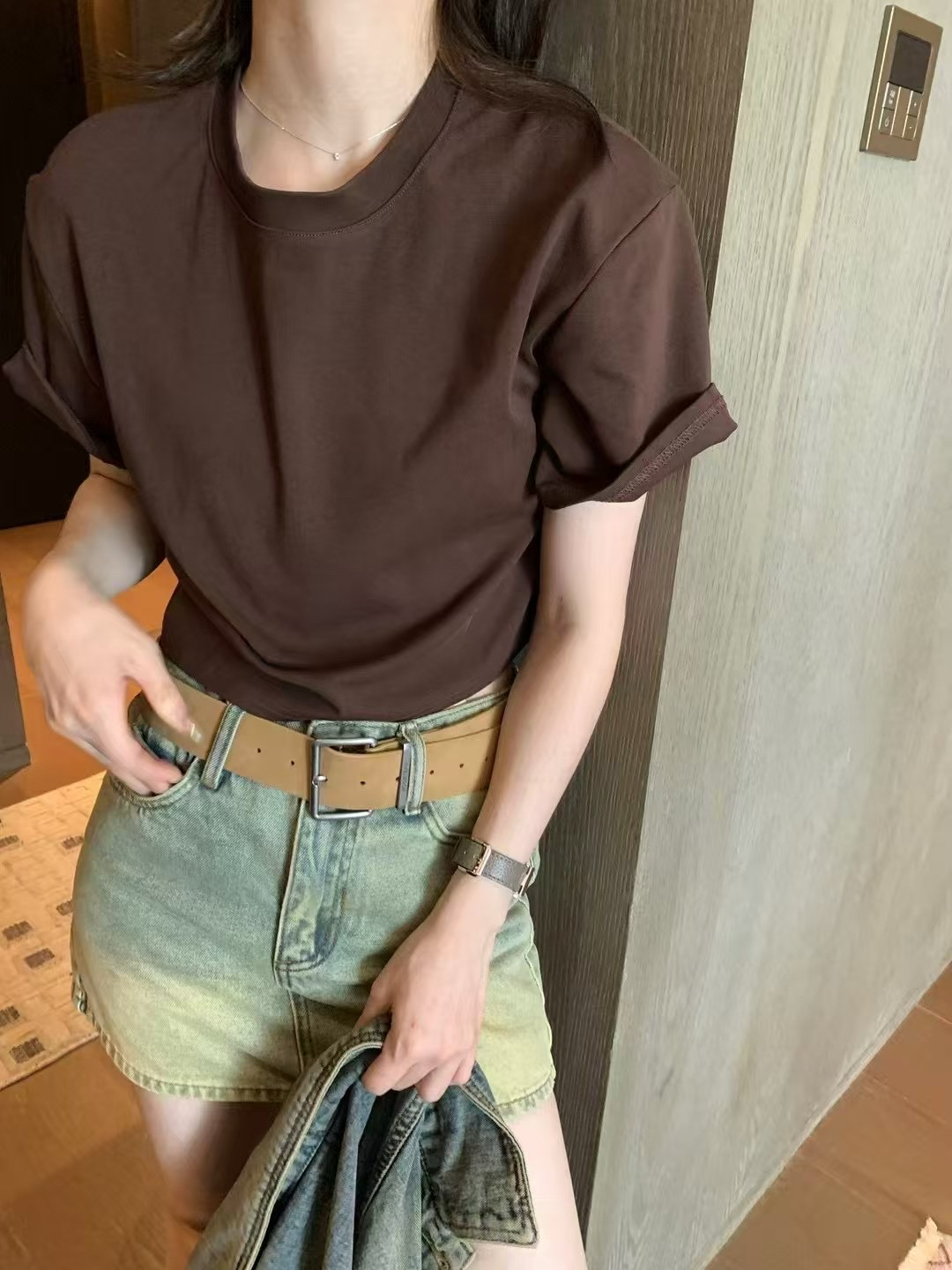 正肩100%純棉短tee9