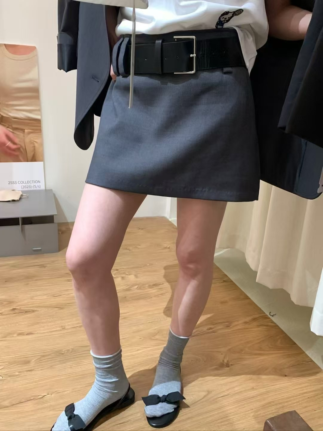 配腰帶西裝短裙4