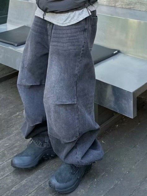 韓國選品｜皺褶刷舊vibe牛仔褲1