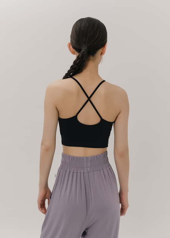 【6色】Sohamsoham 瑜珈抽皺造型胸墊短背心 黑色 SOH002BLK