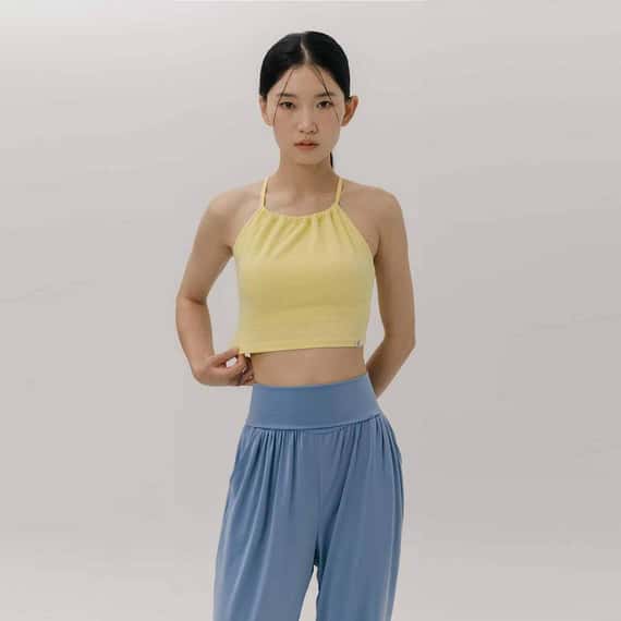 【6色】Sohamsoham 瑜珈抽皺造型胸墊短背心 黃色 SOH002YEL