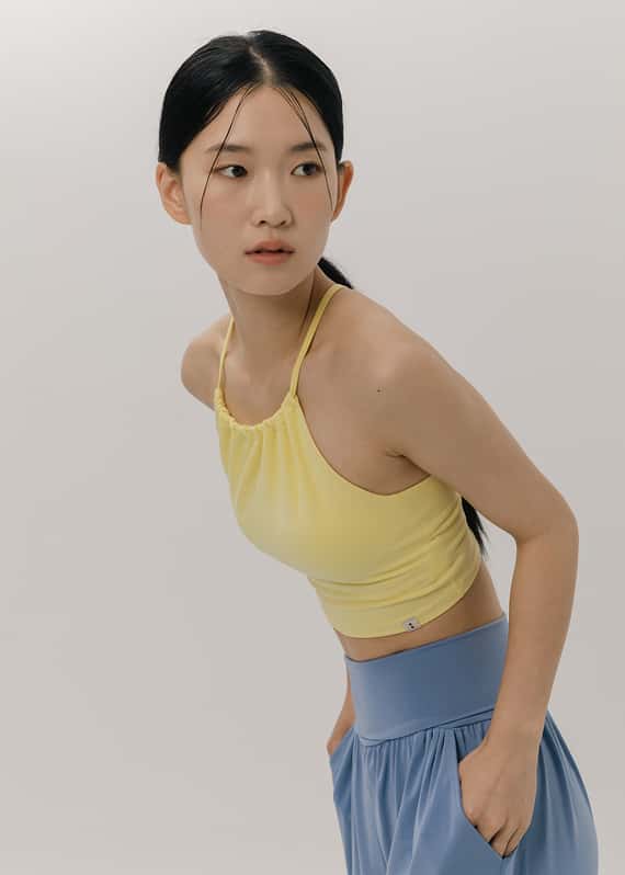 【6色】Sohamsoham 瑜珈抽皺造型胸墊短背心 黃色 SOH002YEL