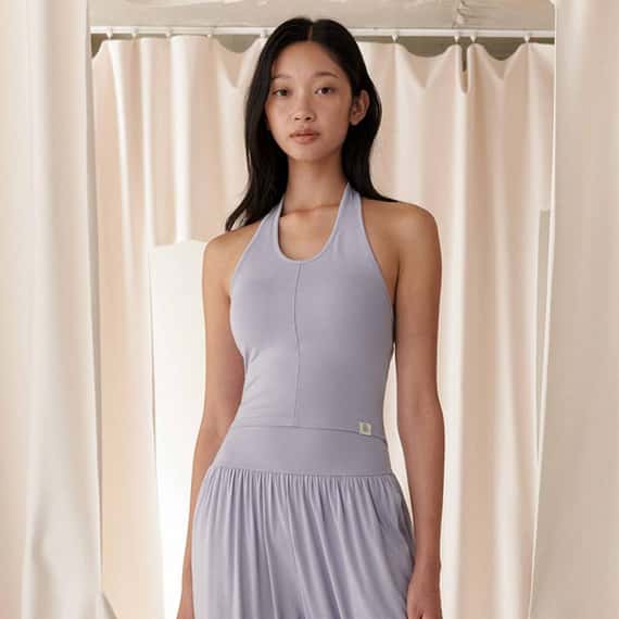 Front2line 輕薄絲 瑜珈胸墊掛脖短背心 薰衣草紫