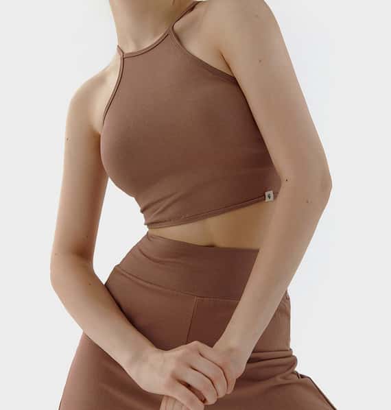 Conchwear 幕斯棉 瑜珈吊帶胸墊短背心 粉磚啡 CON032BRN