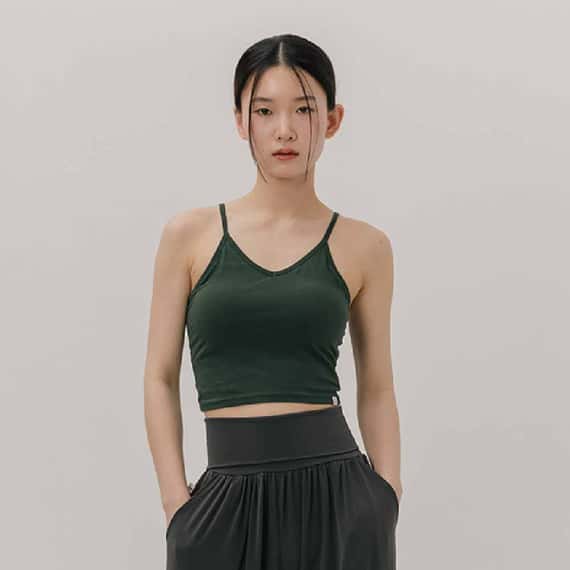 Sohamsoham 瑜珈V領胸墊短背心 深綠 SOH013GRN