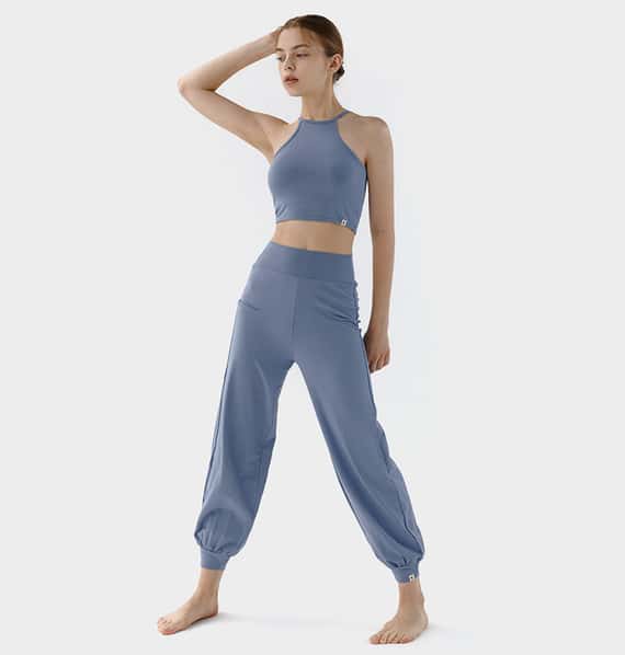 Conchwear 幕斯棉 瑜珈小寬鬆款束腳寬褲 繡球花藍 CON033BLU