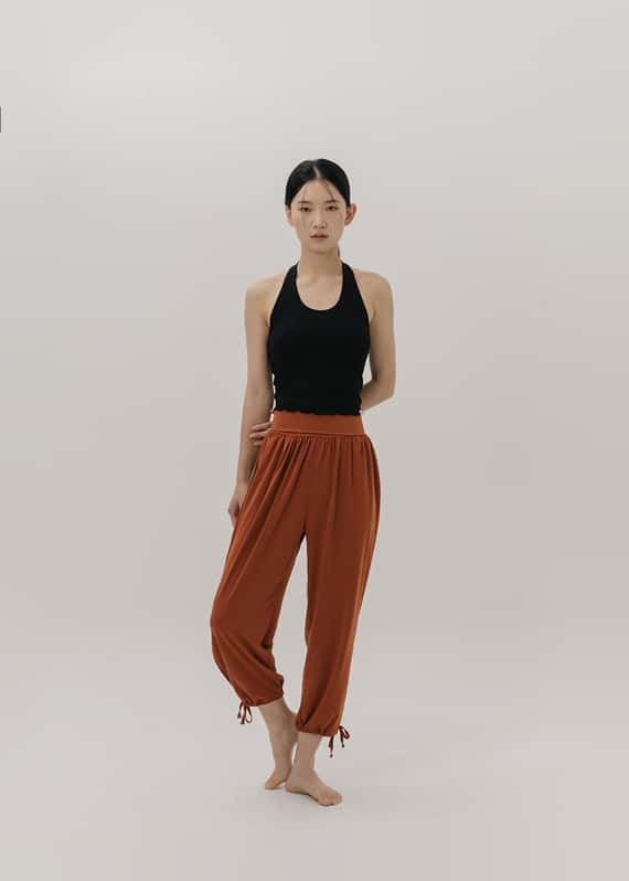 【6色】Sohamsoham 瑜珈側開岔綁帶束腳寬褲 磚紅色 SOH001BRK