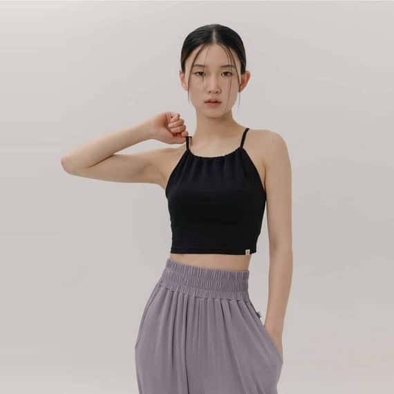 【6色】Sohamsoham 瑜珈抽皺造型胸墊短背心 黑色 SOH002BLK