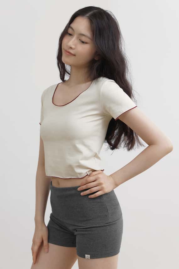 Dhyani 瑜珈合身紅邊短罩衫 白色 CON120WHT