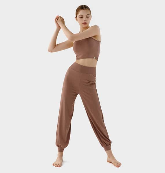 Conchwear 幕斯棉 瑜珈小寬鬆款束腳寬褲 粉磚啡 CON033BRN