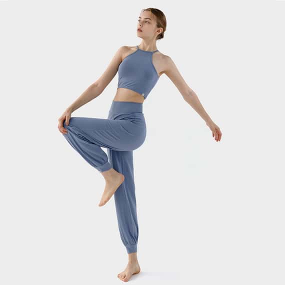 Conchwear 幕斯棉 瑜珈小寬鬆款束腳寬褲 繡球花藍 CON033BLU