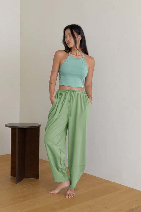 【熱銷補貨】Dhyani 瑜珈闊腿款收腳寬褲 湖水綠 CON059GRN