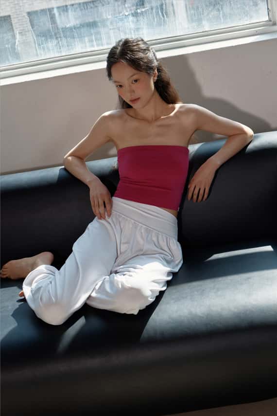 【熱銷補貨】Dhyani 瑜珈寬鬆款花苞束腳褲 白色 CON046WHT