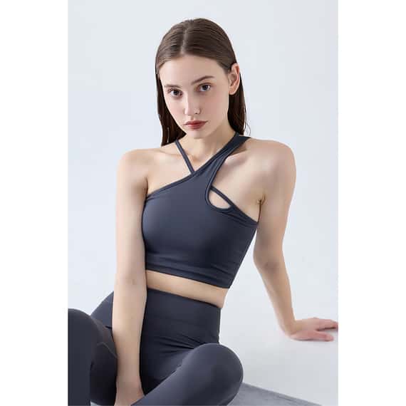 Parsley Allay 後斜線造型胸墊短背心 月光藍 各類運動適用 P23BR011NAV