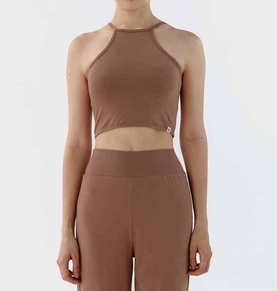 Conchwear 幕斯棉 瑜珈吊帶胸墊短背心 粉磚啡 CON032BRN