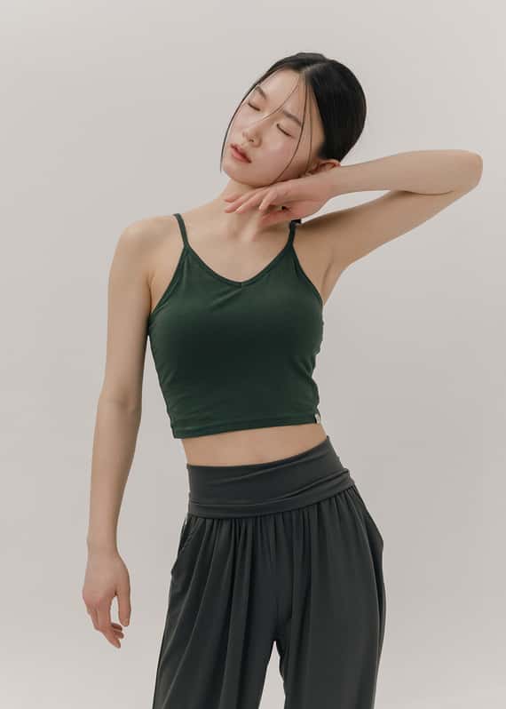 Sohamsoham 瑜珈V領胸墊短背心 深綠 SOH013GRN