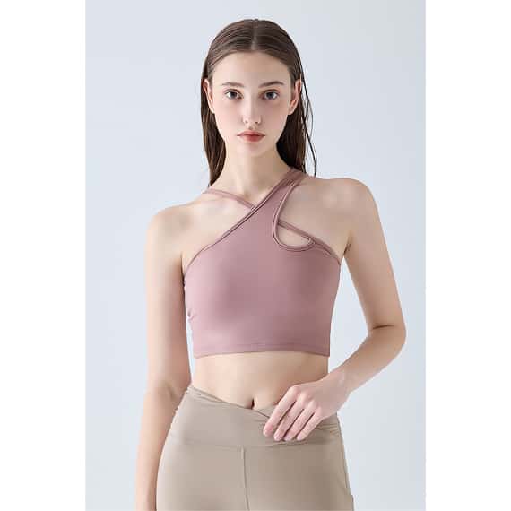 Parsley Allay 後斜線造型胸墊短背心 粉彩紅 各類運動適用 P23BR011PNK