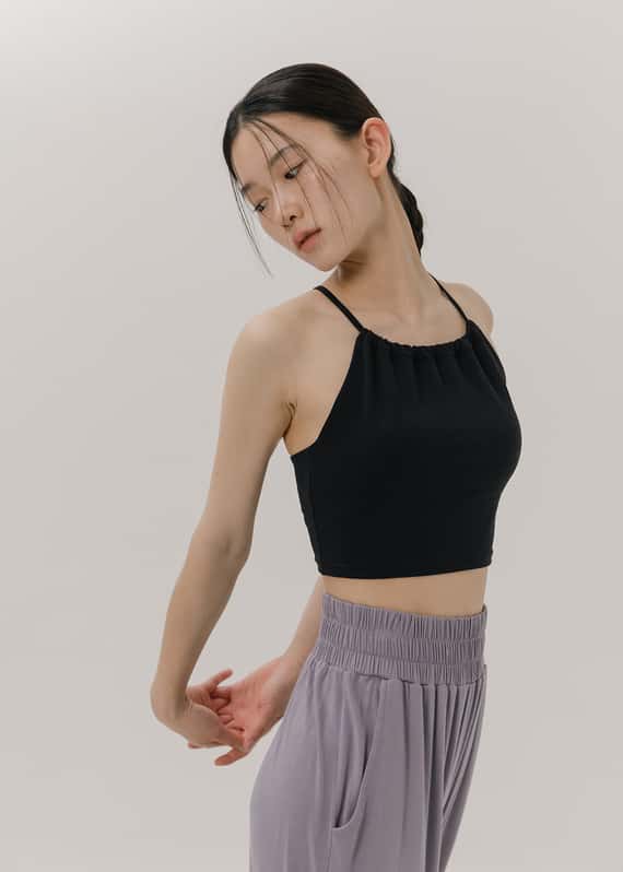 【6色】Sohamsoham 瑜珈抽皺造型胸墊短背心 黑色 SOH002BLK