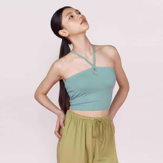 【熱銷補貨】Dhyani 瑜珈前交叉胸墊短背心 長青綠 CON065EGN