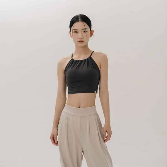 【6色】Sohamsoham 瑜珈抽皺造型胸墊短背心 木炭灰 SOH002CHC