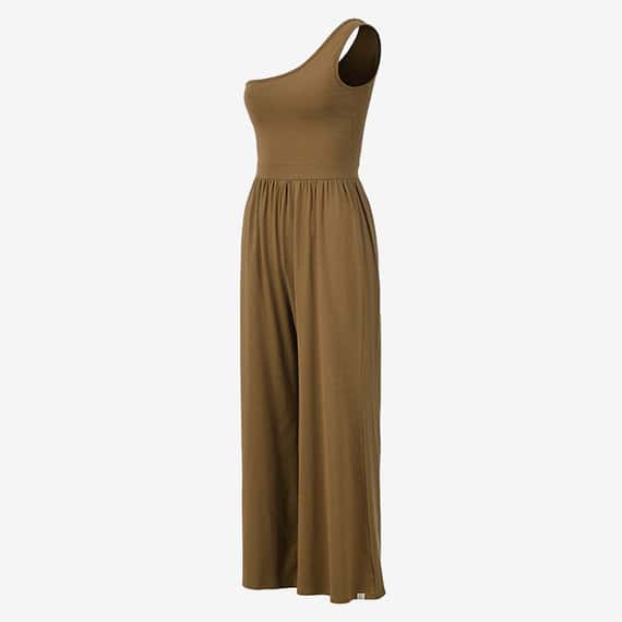 【熱銷補貨】Dhyani 瑜珈單肩胸墊連身喇叭寬褲 咖啡拿鐵 CON056BRN